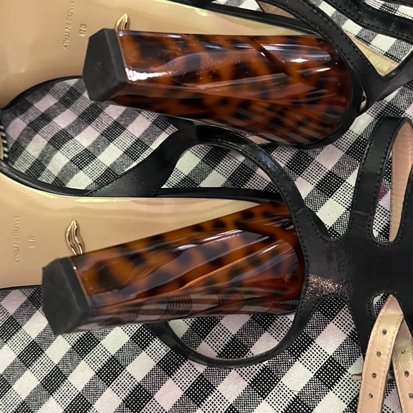 DESIGNER HERRINGBONE ANKLE STRAP - LEOPARD PRINT - ACRYLIC  BLOCK STILETTO HEEL - Picture 8 of 8